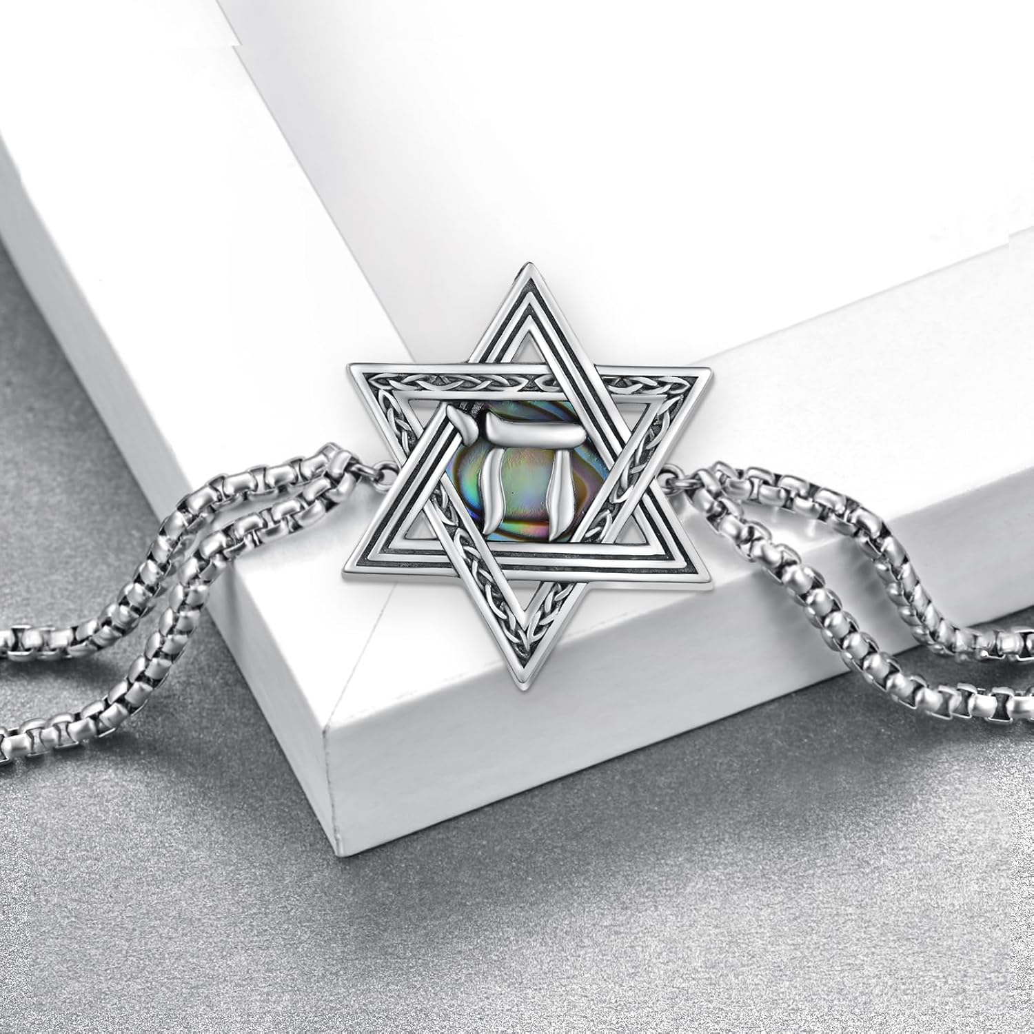 Star of David Sterling Silver Chai Bracelet, Adjustable 7-9 inches, Silver, Modern, Unisex - Image 3