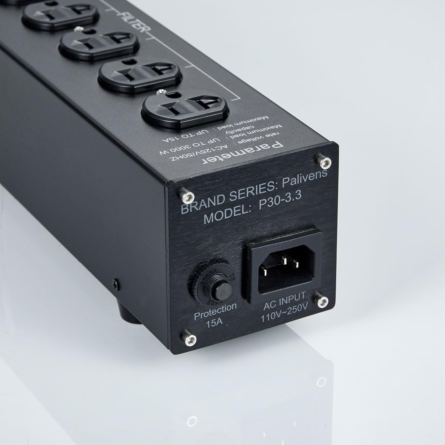 AC Power Filter Power Conditioner with Display, 4 Ways Power Socket, Line Conditioner Power Purifier, Power Conditioner Audio Suitable for HiFi CD Player, TV, Black