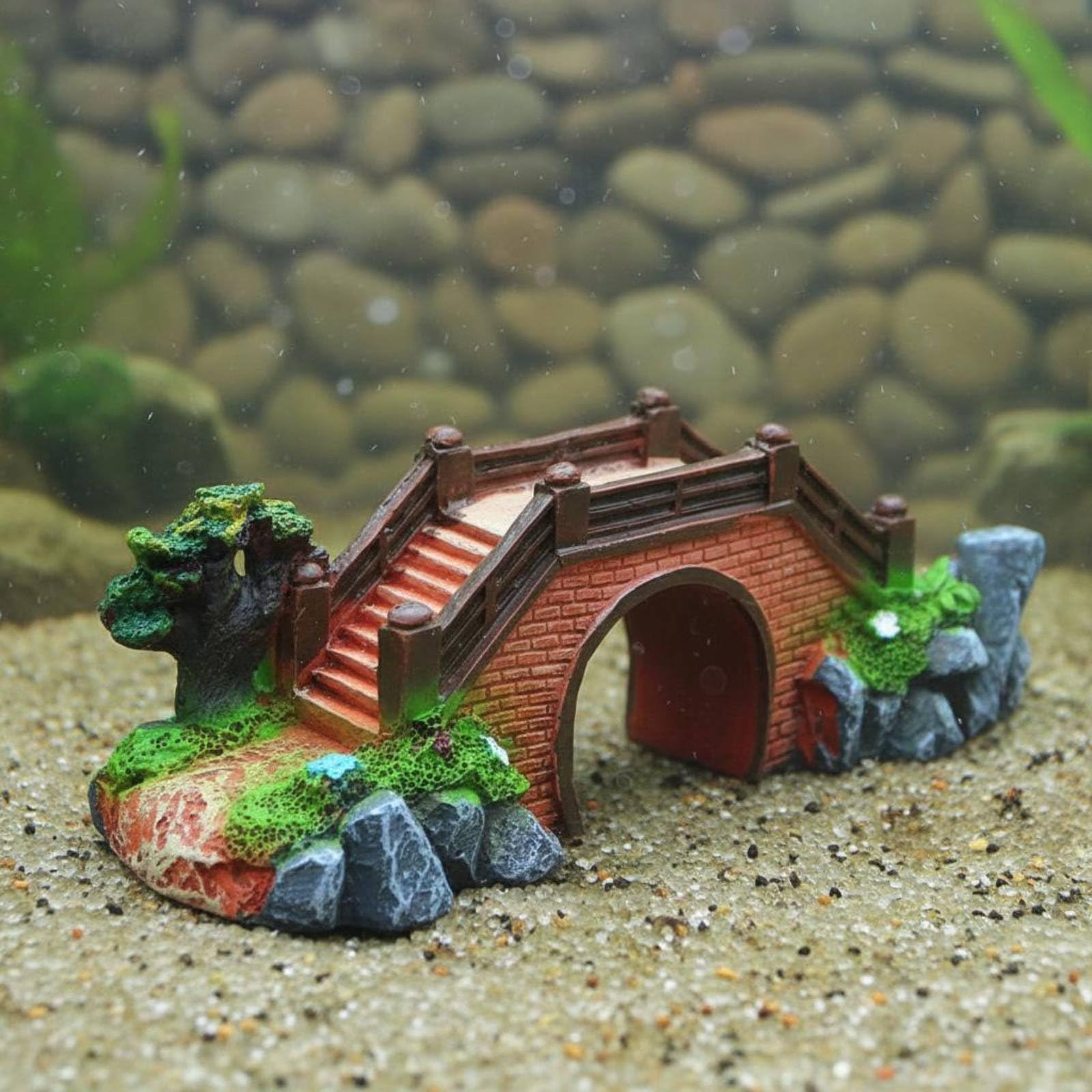 Aquarium Mountain Ornament Aspetto Naturale Aquatic Landscape Rock Decoration Resin Ornamento Acquatico per Acquariofili, Ponte A Tre Fori Grande