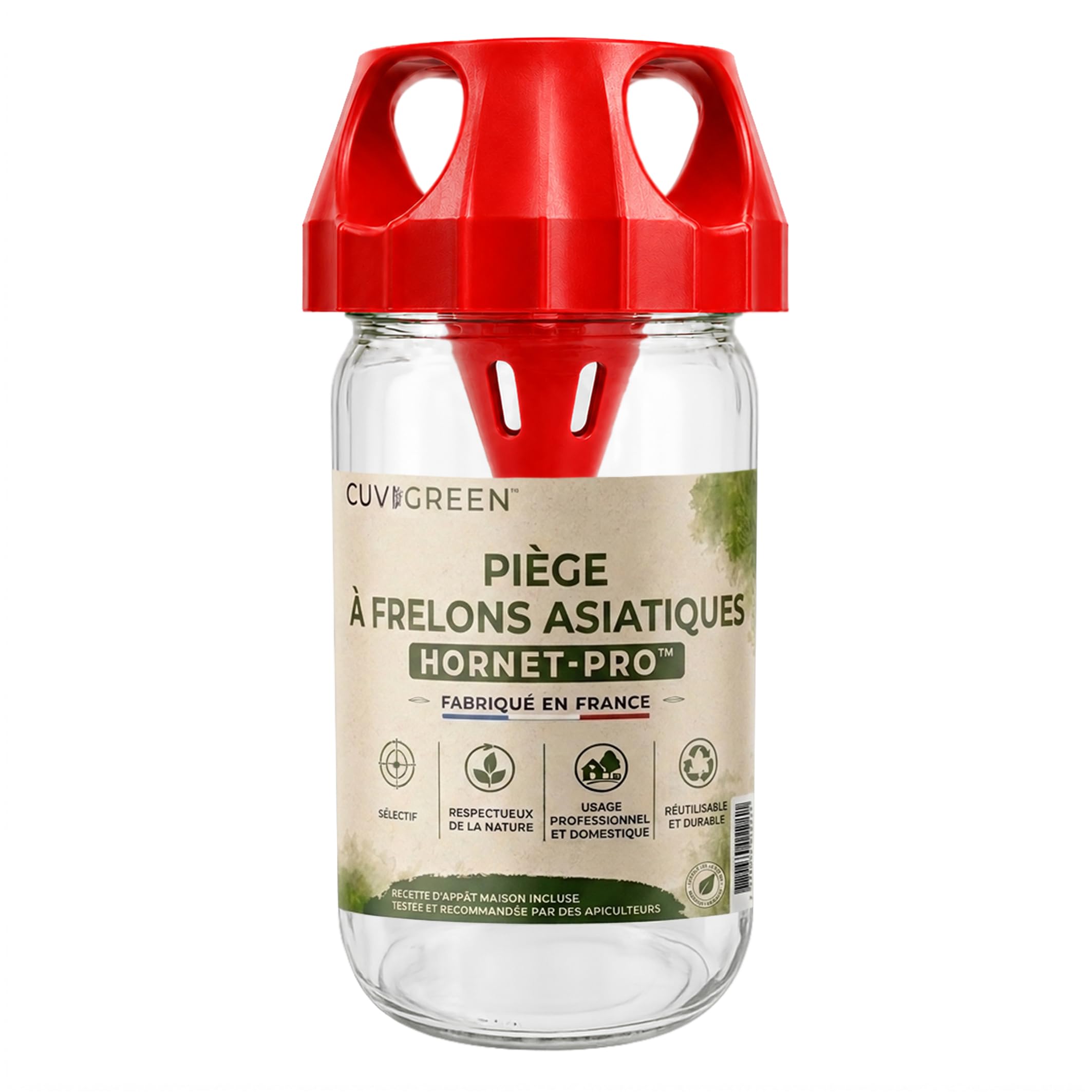 HORNET-PRO™ Azjatycka pułapka na osy, szklana, ekologiczna, selektywna i wielokrotnego użytku, do ogrodów i uli, wyprodukowana we Francji, Cuvigreen™ (x3)