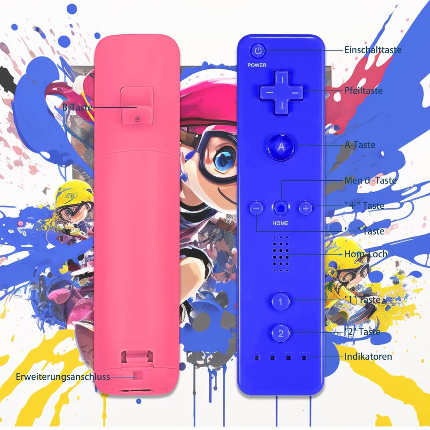 AUFGLO Pack de 2 manettes Wii - Télécommande Wii avec étui en silicone et dragonne (rose+bleu)