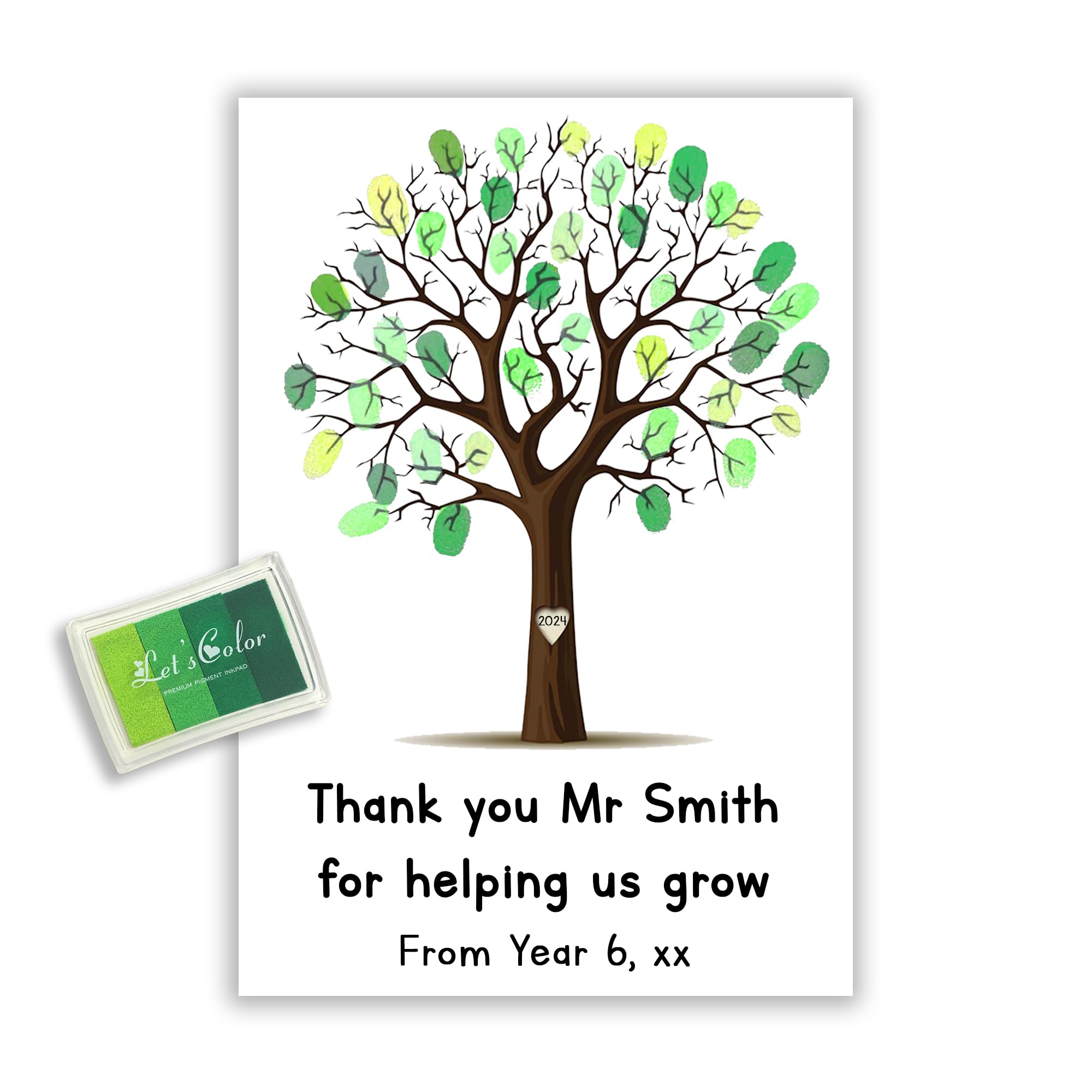 Fuzzy Cactus Personalised Teacher Thank You For Helping Us Grow Finger Print Tree - Print, Ink Pad - Add Teacher Name & Class! (Green Ink Pad, Print Only)
