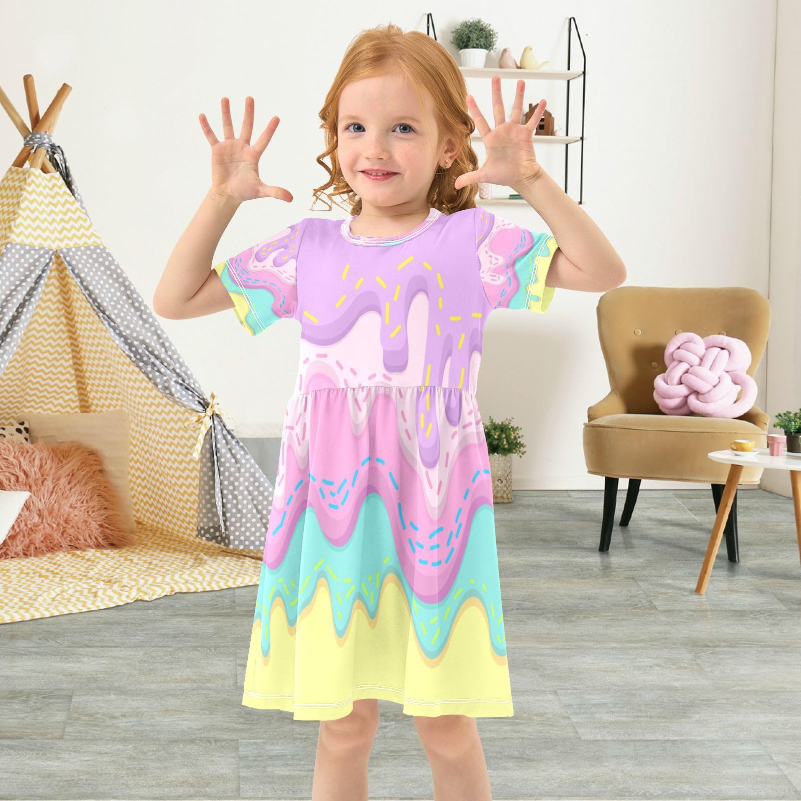 Amazon.com: Rainbow Ice Cream Drip Girls Dress Short Sleeve Dress Girls'  Summer Sundress 7-8T : Clothing, Shoes & Jewelry