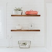 Vista 16 de URBANDI, Estantes flotantes rústicos, juego de 2, soporte oculto, madera maciza, resistente, estantes montados en la pared