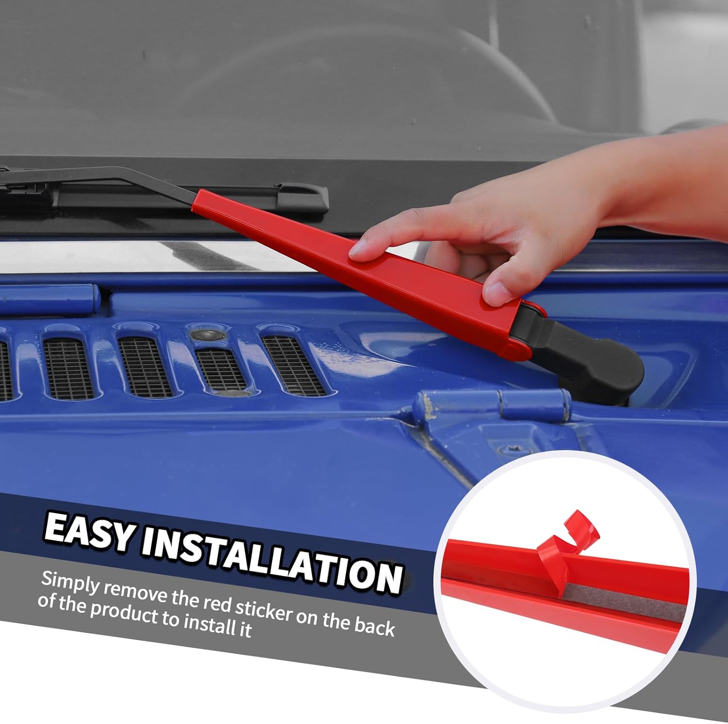 Jimen Fit for Jeep Wrangler JK & Unlimited 2007-2018, 4PCS Front Windshield Wiper Cover & 4PCS Rear Window Wiper Blade Trim (Red)