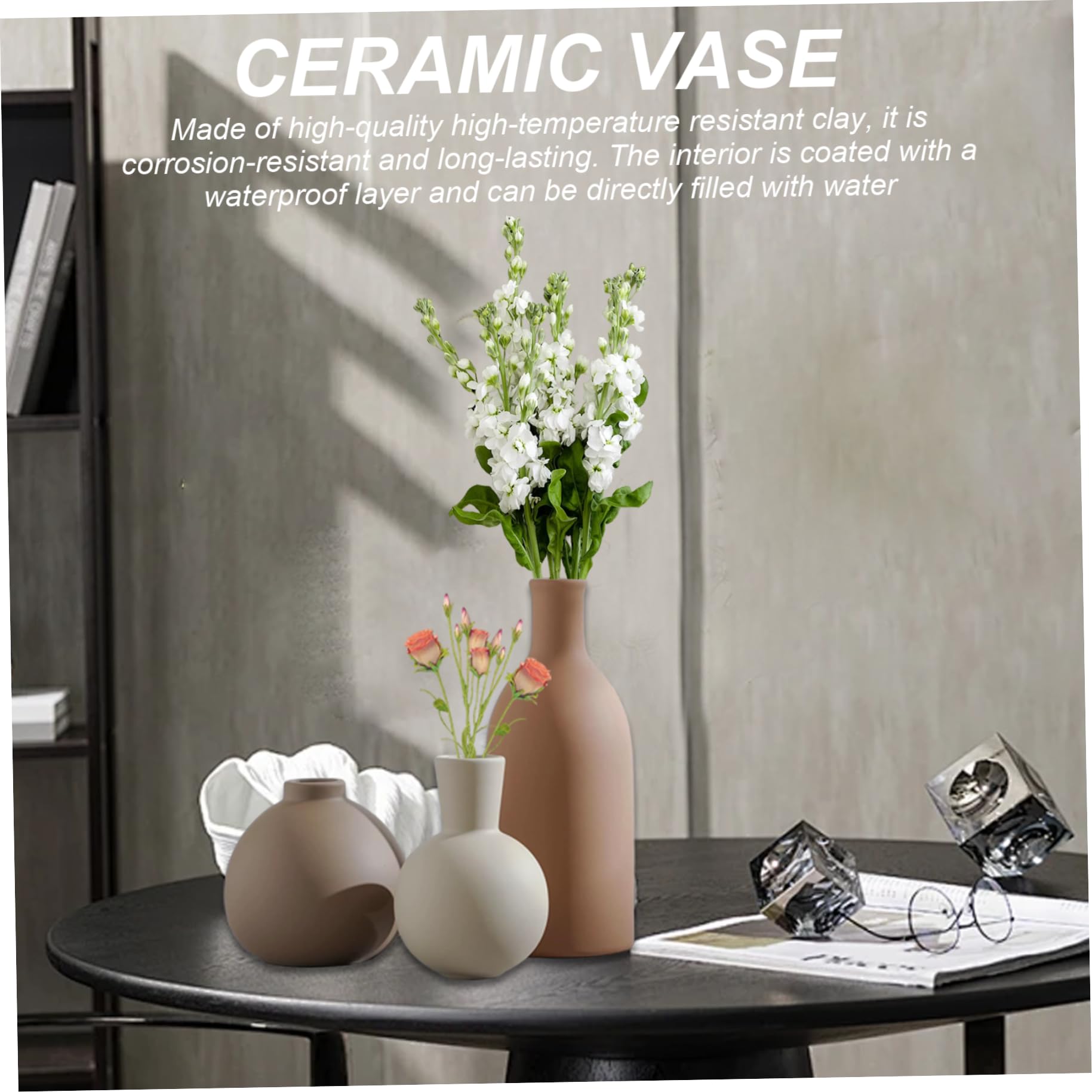 Set di 3 vasi in ceramica, stile rustico, decorazione da fattoria, per fiori, soggiorno, cucina, camera da letto, bagno