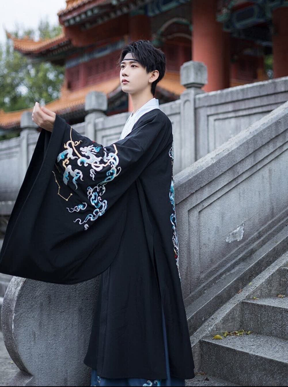 Sukienka Hanfu w stylu rycerskim, chińska sukienka Hanfu mężczyźni chiński starożytny haft Hanfu męski przebranie na karnawał Hanfu strój(4X Large)