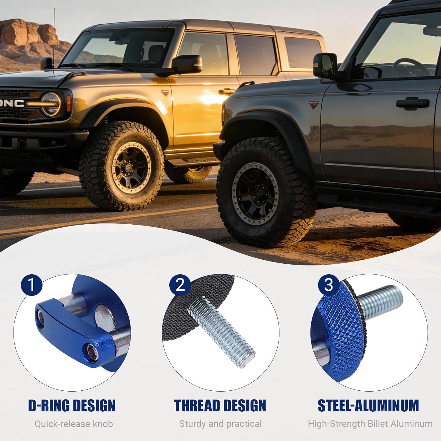 8PCS Hard Top Quick Removal Fastener Thumb Screw, D Ring Bronco Hard Top Bolts,Quick Release Bolt, M8 1.25 Thread for Bronco Hard Top 2dr 4dr 2021 + (Blue)