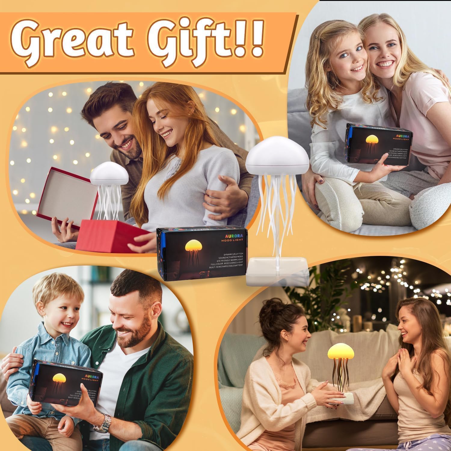 Asaint Rechargeable Jellyfish Table Lamp with Touch Sensor RGB Cute Light Floating Nightlight for Bedroom & Christmas Gifts (Suspension Type, 2pcs)