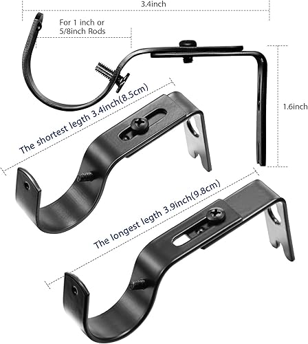 Miniatura 3 de Frienda 6 piezas de soportes de barra de cortina ajustables, soporte de pared para barra de cortina de 1 pulgada de diámetro, ganchos de soporte
