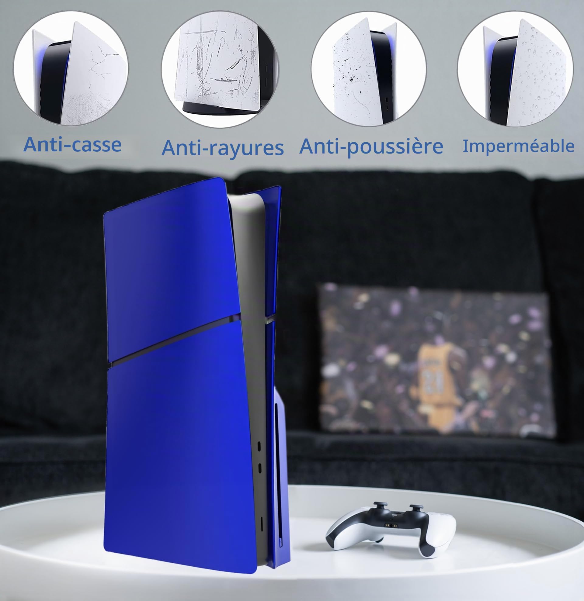 Plaques de Couverture Slim Disc Edition pour Nouvelle Console PS5, Panneaux de boîtier compatibles avec Les Nouveaux Accessoires Minces PlayStation 5, Plaque Frontale de Protection de Rechange (Bleu