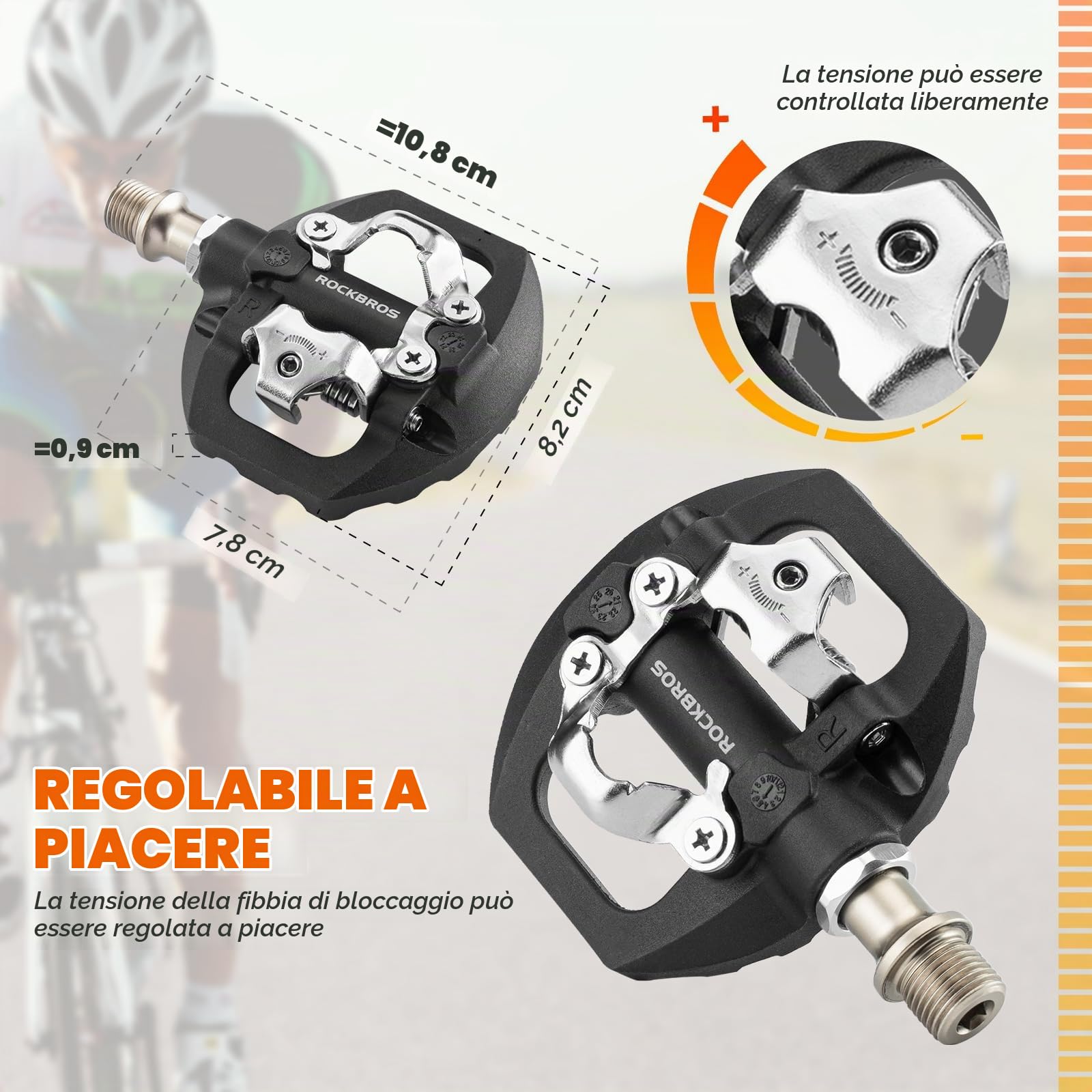 ROCKBROS Pedali Flat MTB Nylon Antiscivolo Larga Piattaforma 9/16" | Pedali Bici Leggeri con Doppia Funzione e Accessori Inclusi, Ideali per Strada, MTB e Gravel