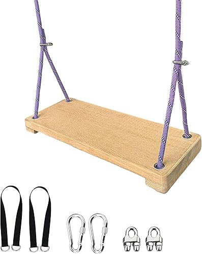 Columpio de teca, 16.7 x 6.3 x 1.3 pulgadas, columpio de árbol para adultos y niños, capacidad de peso de 500 libras, cuerda de escalada profesional