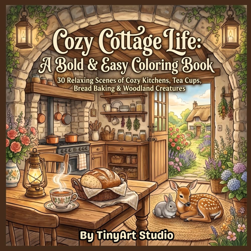 Cozy Cottage Life: A Bold & Easy Coloring Book: 30 Relaxing Scenes of Cozy Kitchens, Tea Cups, Bread Baking, Fireplaces & Slow Living Moments | Bold & ... & Seniors (Cozy Life Coloring Series)