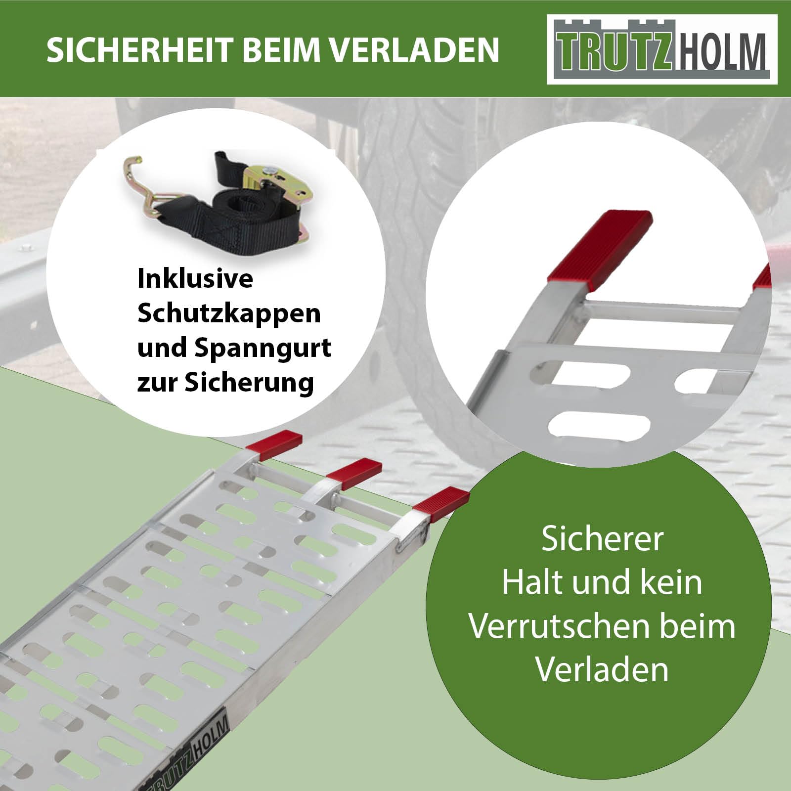 TRUTZHOLM 2 x Auffahrrampe klappbar 228 cm Traglast 680 kg Alu grau gelocht Motorradrampe
