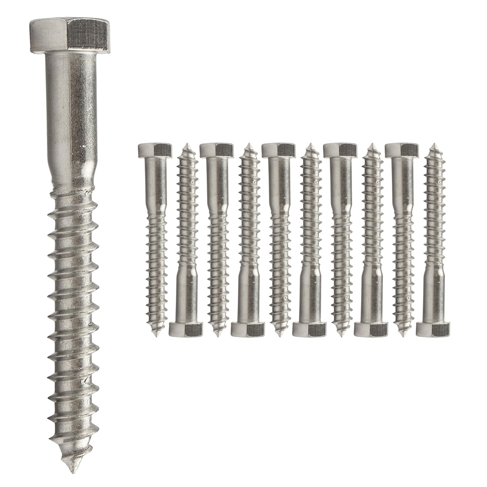 Conquest 3/8" x 3" Lag Bolts, 316 Stainless Steel, Coarse Threads Hex Head, Corrosion-Resistant for Outdoor, Wood, and Structural Projects (10 Pack)