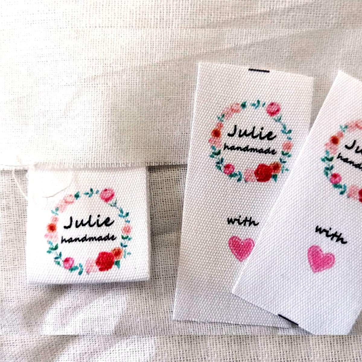 XDE Custom Sewing Labels Personalized Sew on,Clothing Tags,Sewing Labels,Custom Name Design Handmade Business Text Logo Personalized Soft Satin Ribbon Fabric Label (Natural Color,100P)