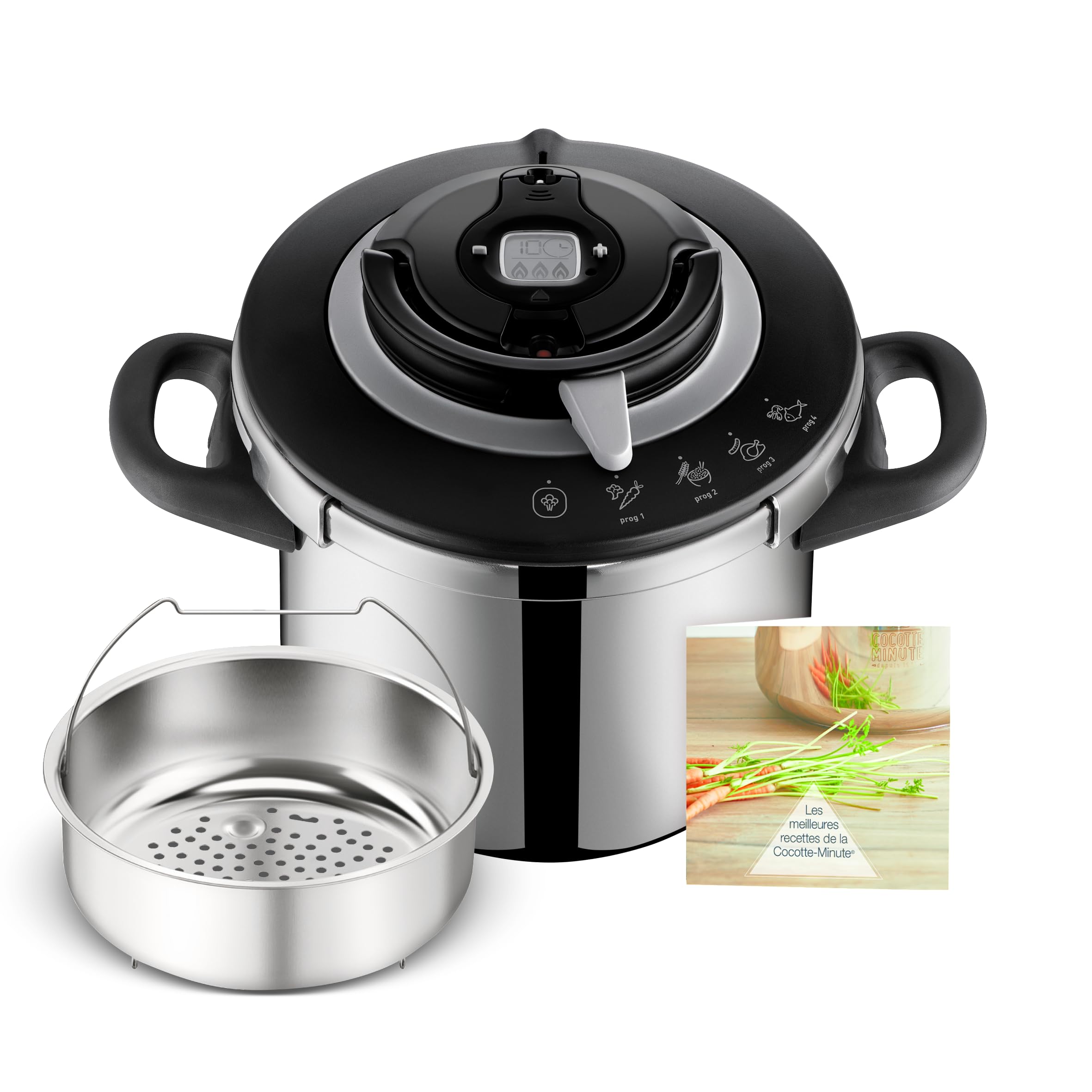 SEB Olla de cocción rápida, 5-8 Personas, inducción, 4 programas de cocción, cocción rápida, Apertura y Cierre de la Tapa con una Sola Mano, Clipso+ Chef 8L, P4551400, Negro