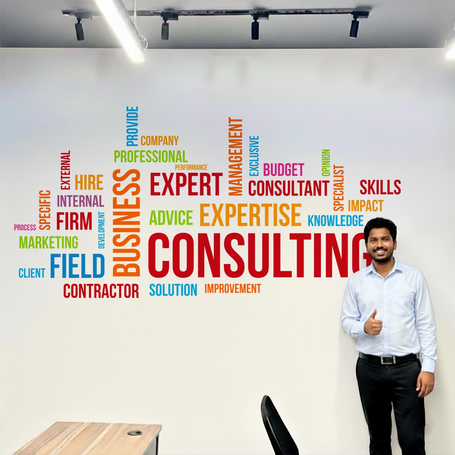 StickMe Business Consulting Word Cloud Wall Sticker – Multicolor Vinyl (140x70 cm) | Creative & Motivational Office Decor with Inspirational Words | Perfect for Workspaces, Startups & Meeting Rooms