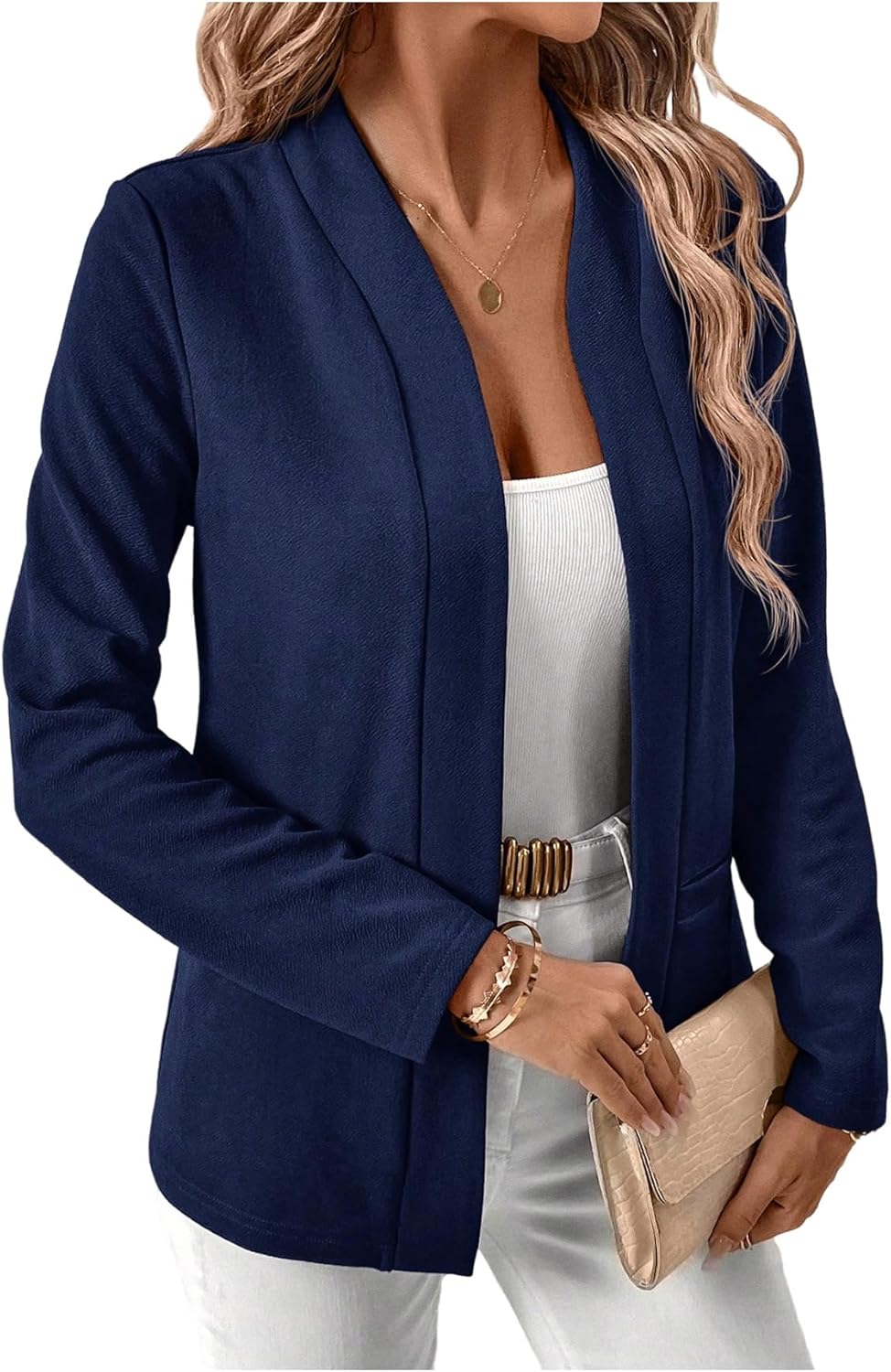 SOLY HUX Women’s Open Front Blazer Elegant Long Sleeve Business Casual Suit Jackets Outerwear