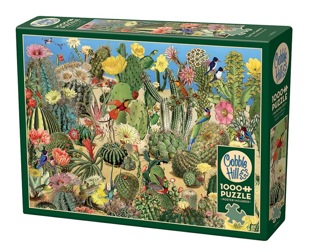 Cobble Hill 1000 Piece Puzzle - Cactus Garden - Sample Poster Included, Vibrant Green, Yellow, Brown, 26.625 x 19.25 inches