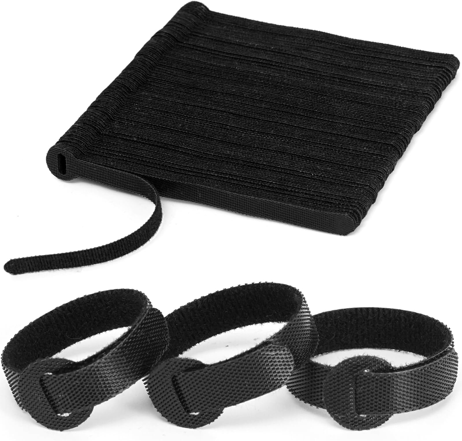 150PCS Reusable Fastener Straps - 6 Inch Cable Management Ties, Adjustable Hook & Loop Organizer Straps for Home, Office and Data Centers (Black)