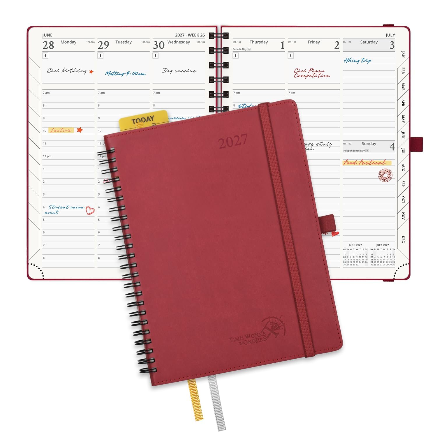POPRUN Diary 2027 Week to View A5 Soft Cover Spiral Vertical Planner