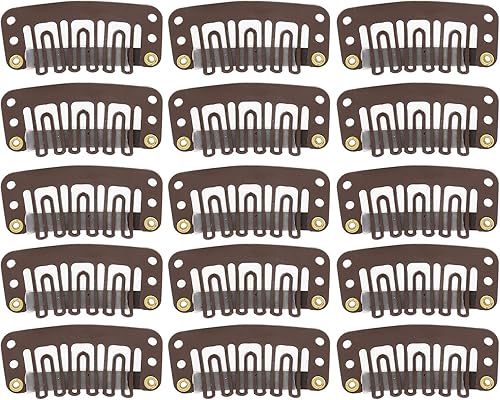 100 clips de peluca de 6 dientes, 1.3 in en forma de U, pinzas de presión con abrazadera firme marrón oscuro para fijación de sombreros