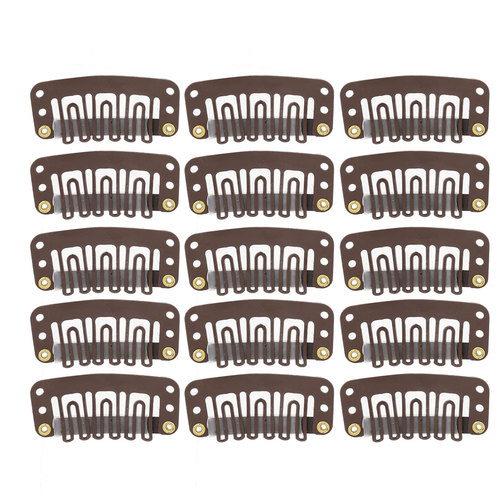 100pcs 6 Teeth Wig Clips, 3.2cm U Shape Hair Extension Snap Clips Clamp Firmly Dark Brown for Hat Fixing