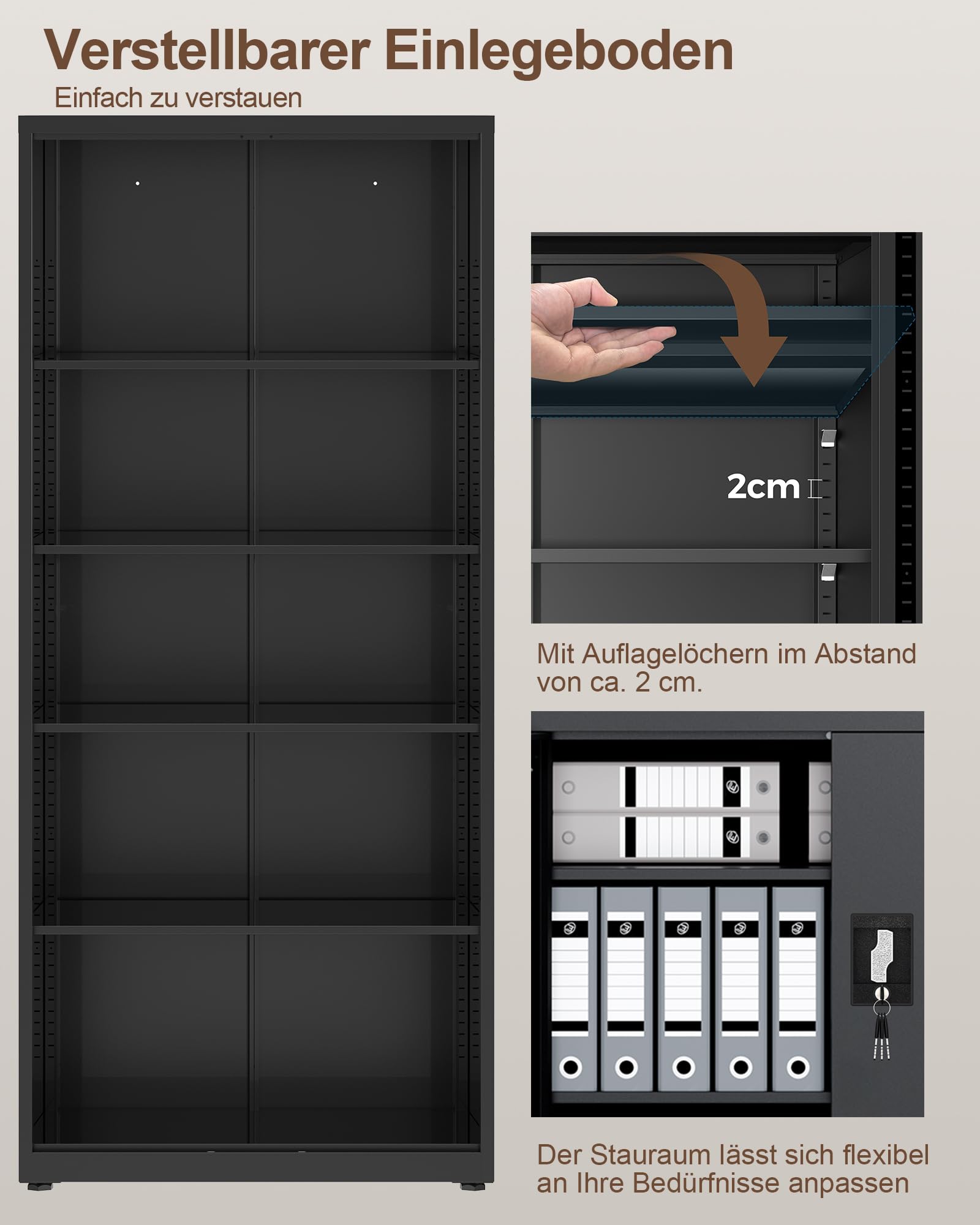 LAND·VOI Stahlschrank 5 Ebenen mit Schloss verstellbare Einlegeböden Doppeltüren Aktenschrank Werkzeugschrank für Büro Garage Haushalt Werkstatt 80x40x181.5 cm Schwarz