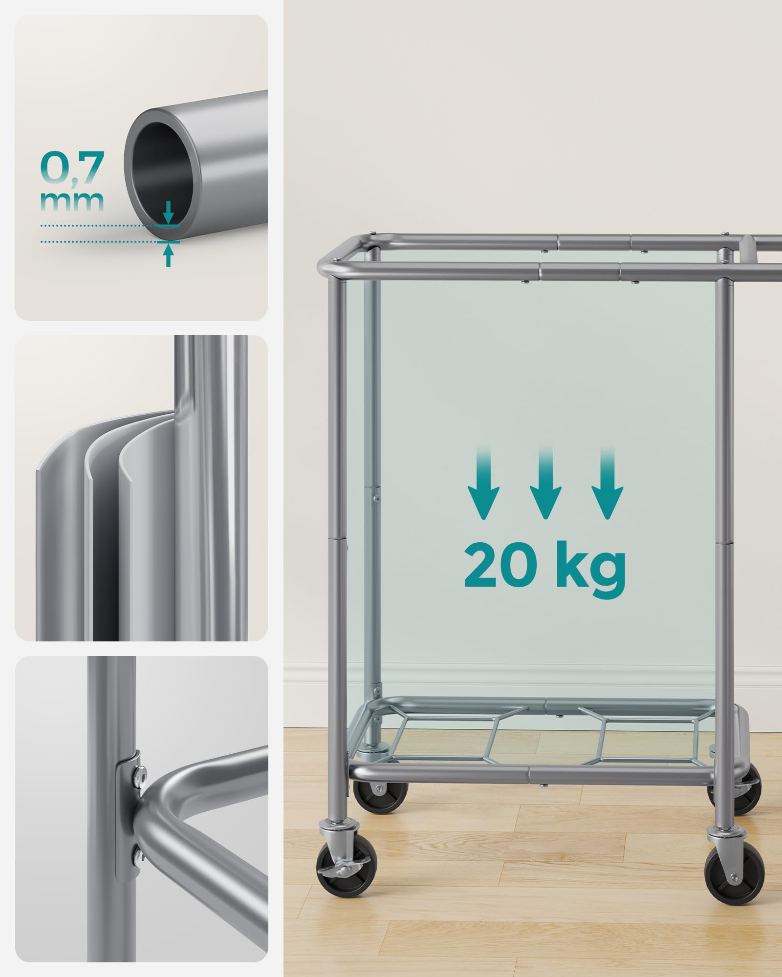 Wasmand met 2 Vakken Retro Grijs | Koop bij SONGMICS