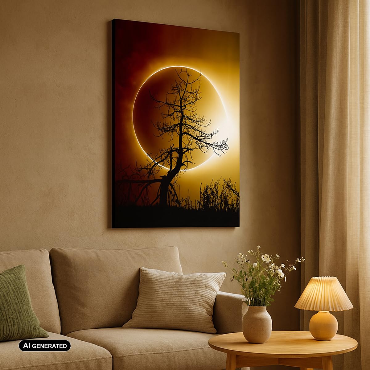 ARTTOR Stampe da Parete Moderne Verticali 70x100 cm Spazio Paesaggi - 4349 | Eclissi Sole Albero Quadro Decorativo Grande Soggiorno Camera da Letto Decorazione da Parete Arte da Parete ARTTOR