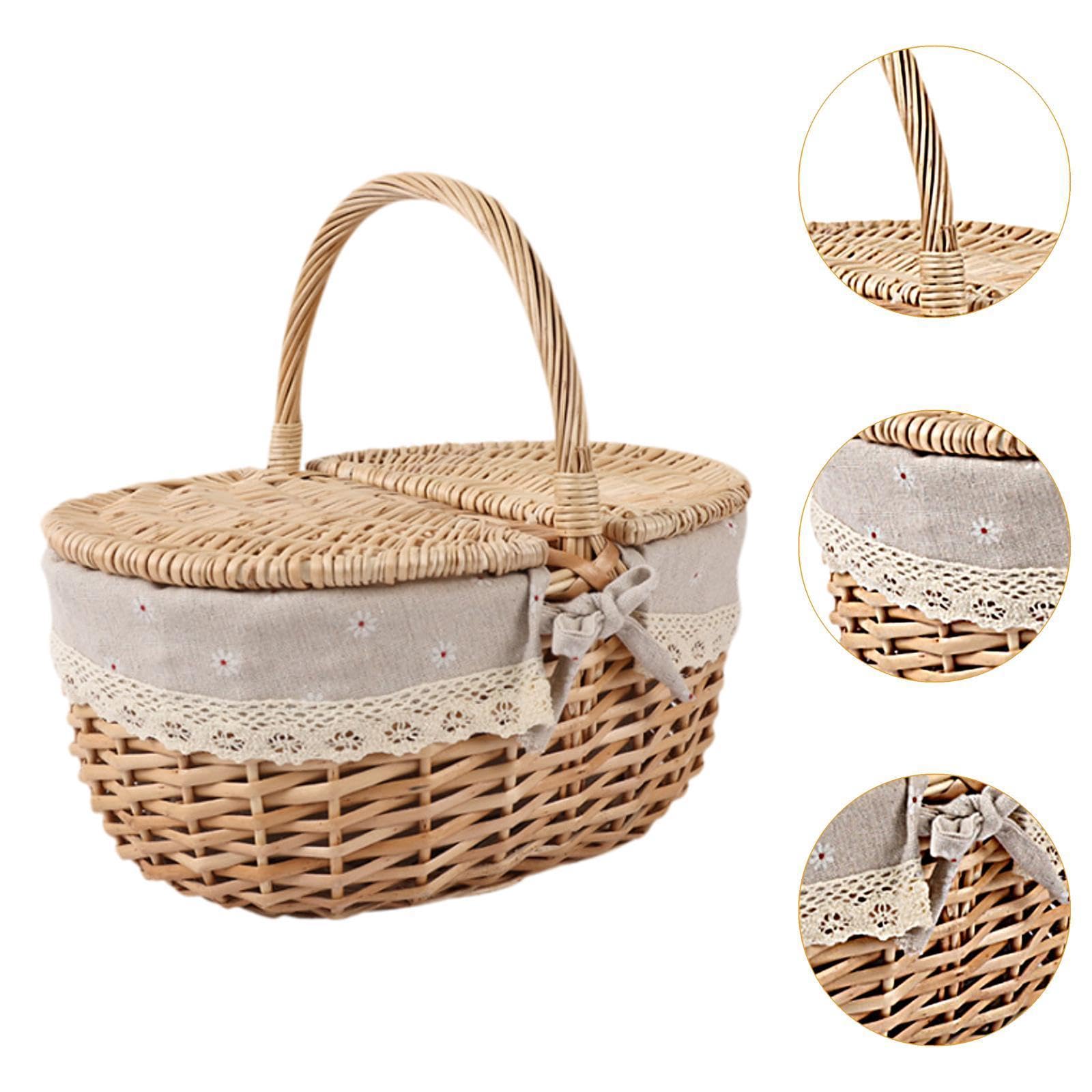 Cestino da Picnic per Esterni con Coperchio, Manico E Fodera Removibile, Ideale per Picnic, Picnic, Riunioni di Famiglia, Parco Ed Escursion, Grigio Beige, Grande