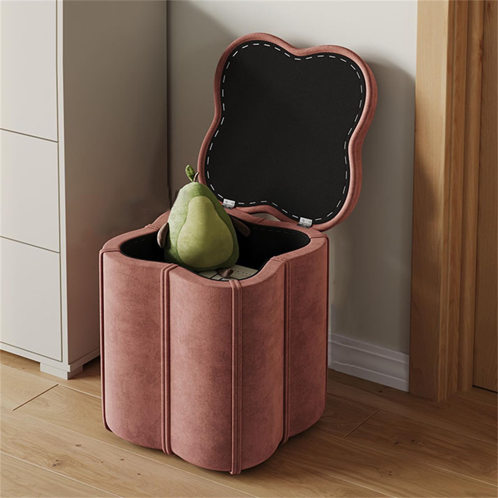 Pouf rond avec rangement chaussures 37cm coffre et repose-pieds salon
