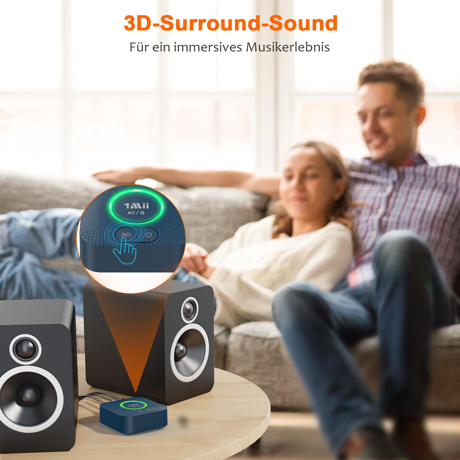 1Mii Bluetooth 5.3 Empfänger für Stereoanlage, HiFi Kabelloser Audio Adapter mit aptX HD & Low Latency, 3,5mm-Klinke & Cinch, 15 Std. Akkulaufzeit, 3D Surround