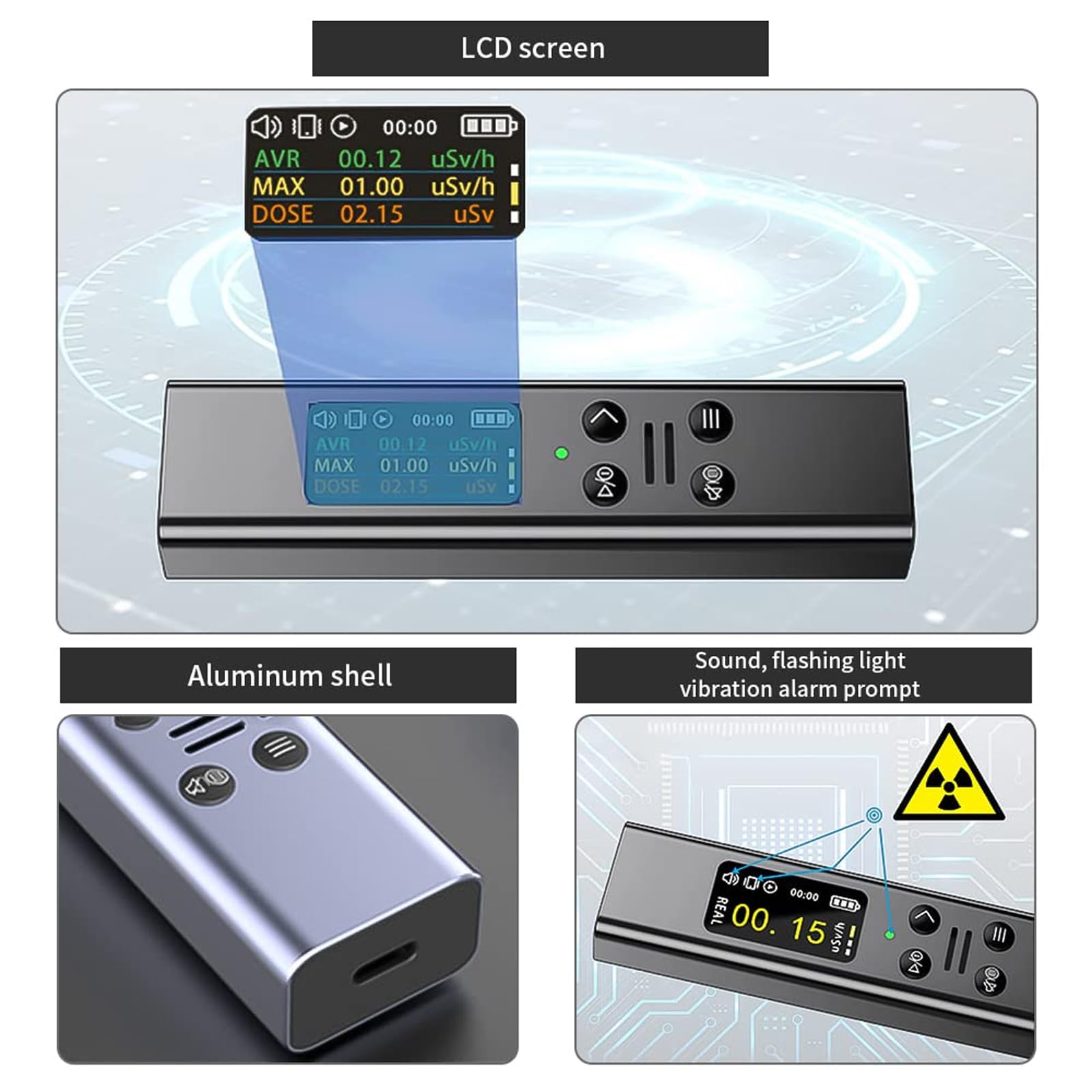 Monitor della qualità dell'aria con display TFT - Rilevatore di radiazioni EMF, formaldeide e inquinamento, dosimetro personale per beta in tempo reale, gamma, test a raggi X