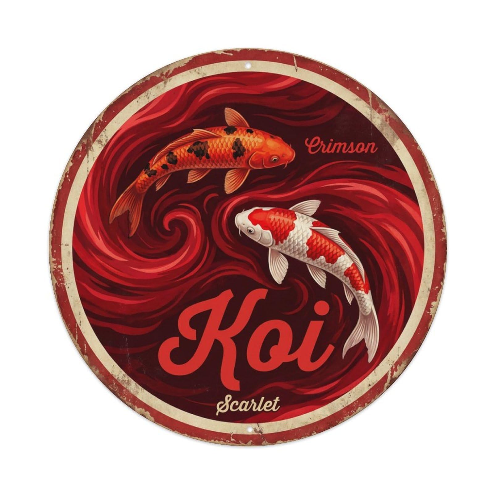 Koi Fish Crimson Scarlet Waters Red Bright Intense Vivid Metal Tin Sign