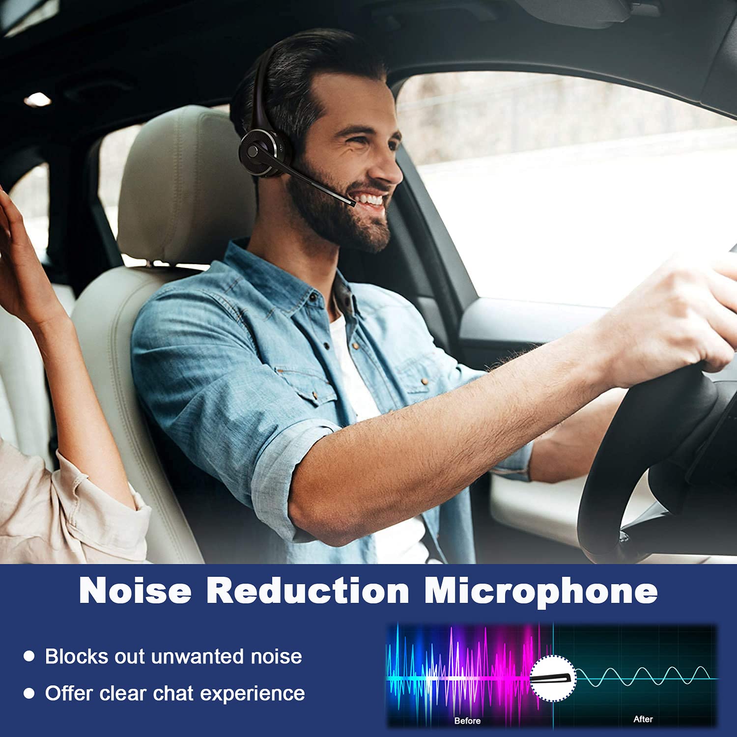 Cuffie Bluetooth Trucker con microfono a cancellazione del rumore, cuffie wireless V5.0 con base di ricarica, 17 ore di conversazione, per casa, ufficio, call center, Skype, Truck Drive