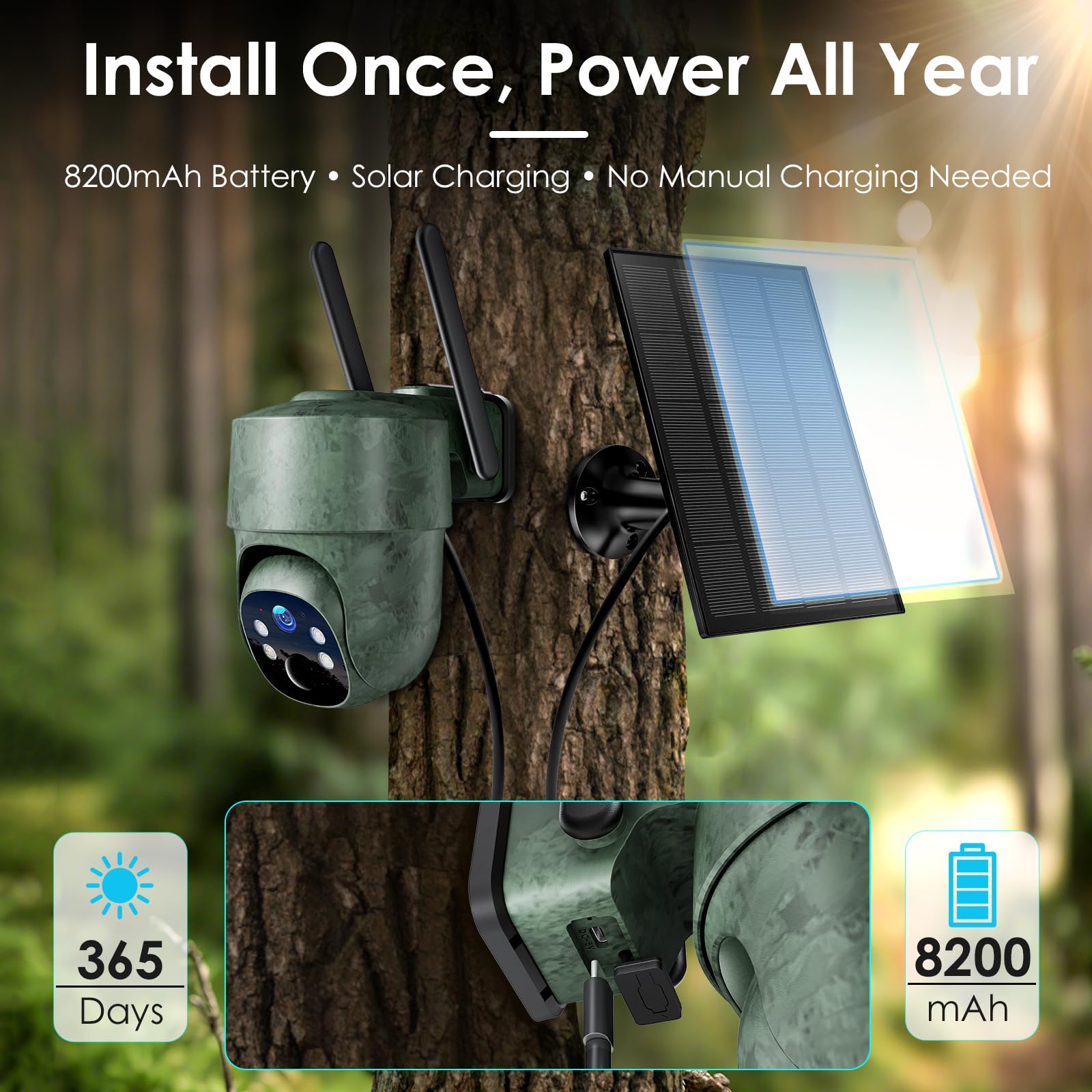 WOLFANG WT04 Jachtcamera, 4G Fotoval Op Zonne Energie Met Vooraf Geinstalleerde Simkaart En Sd Kaart Externe 2k Jachtcamera Zonnepaneel Onzichtbaar Infrarood Pir Detectie Waterdicht 810911421
