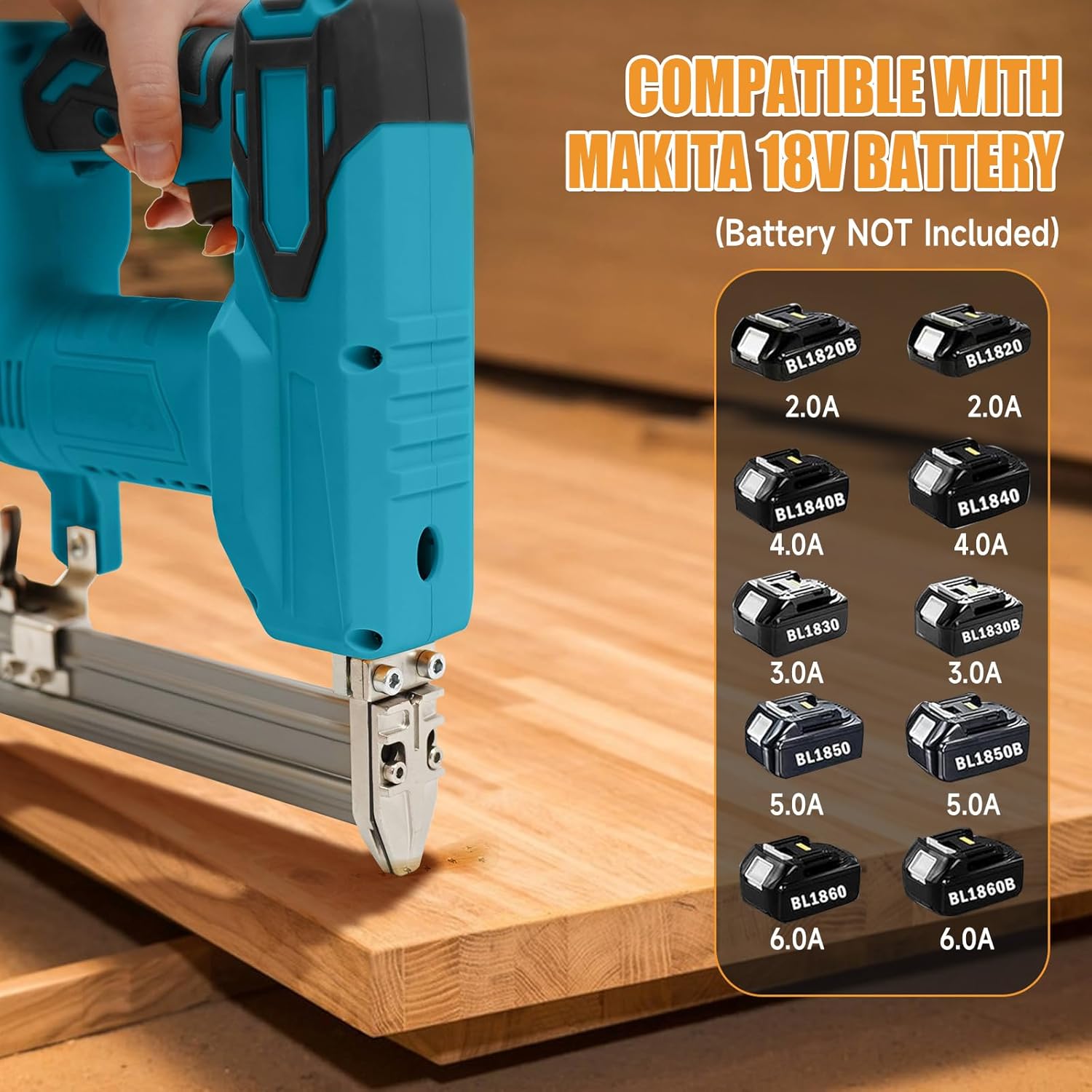 Cordless Brad Nailer Kit for Makita 18V Batteries (No Battery), 2-in-1 Electric Brad Nailer/Stapler Gun with Safety Mechanism,Includes 1000 Straight Nails, 500 U Nails,Glasses for Wood Carpentry