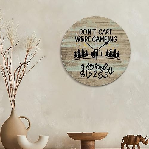 Miniatura 6 de ArogGeld Dont Care were - Reloj de campamento Happy Camper redondo decorativo con pilas, 12 pulgadas, silencioso, sin tictac, moderno, para