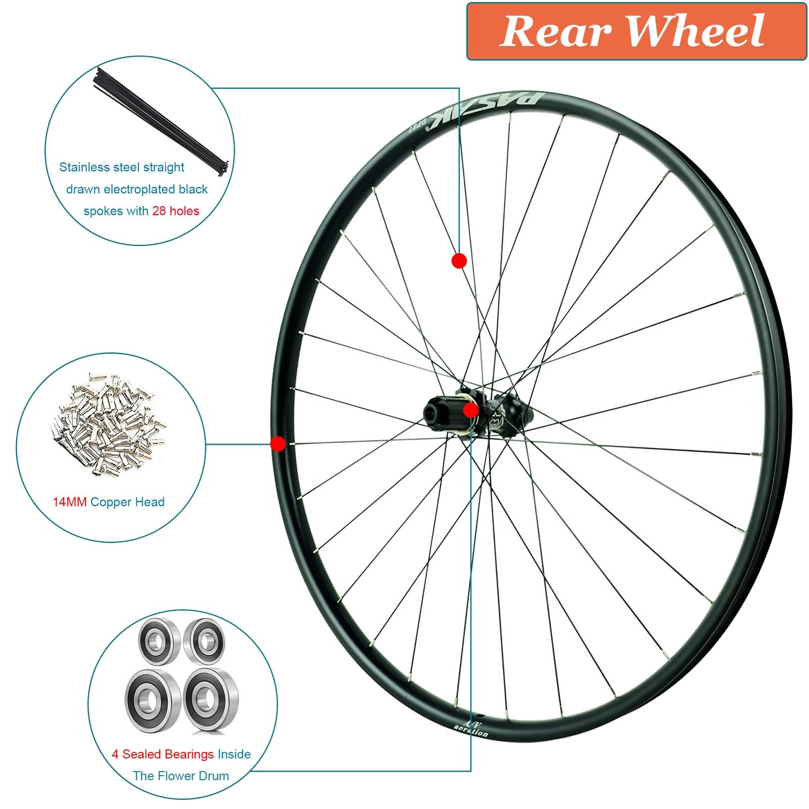 AuroraXQ zestaw kół do roweru górskiego, oś przelotowa 66.0 cm/69.8 cm/73.7 cm, przednie koło MTB 15 x 110 mm, hamulec tarczowy z tyłu 12 x 148 mm do opon 3.8 cm-7.1 cm (1 para kół, 29 cali)