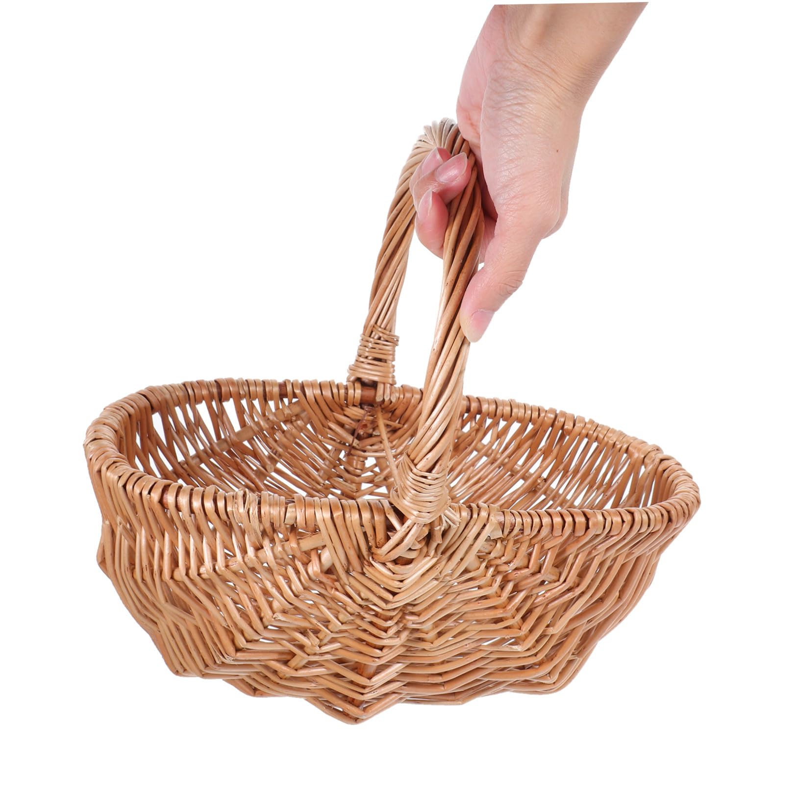 Cesta De Mimbre Tejida a Mano para Picnic y Recolección Cesta Pequeña Ovalada De Sauce Natural De 27 Cm con Asa Portátil para Huevos Frutas y Verduras Al Aire Libre