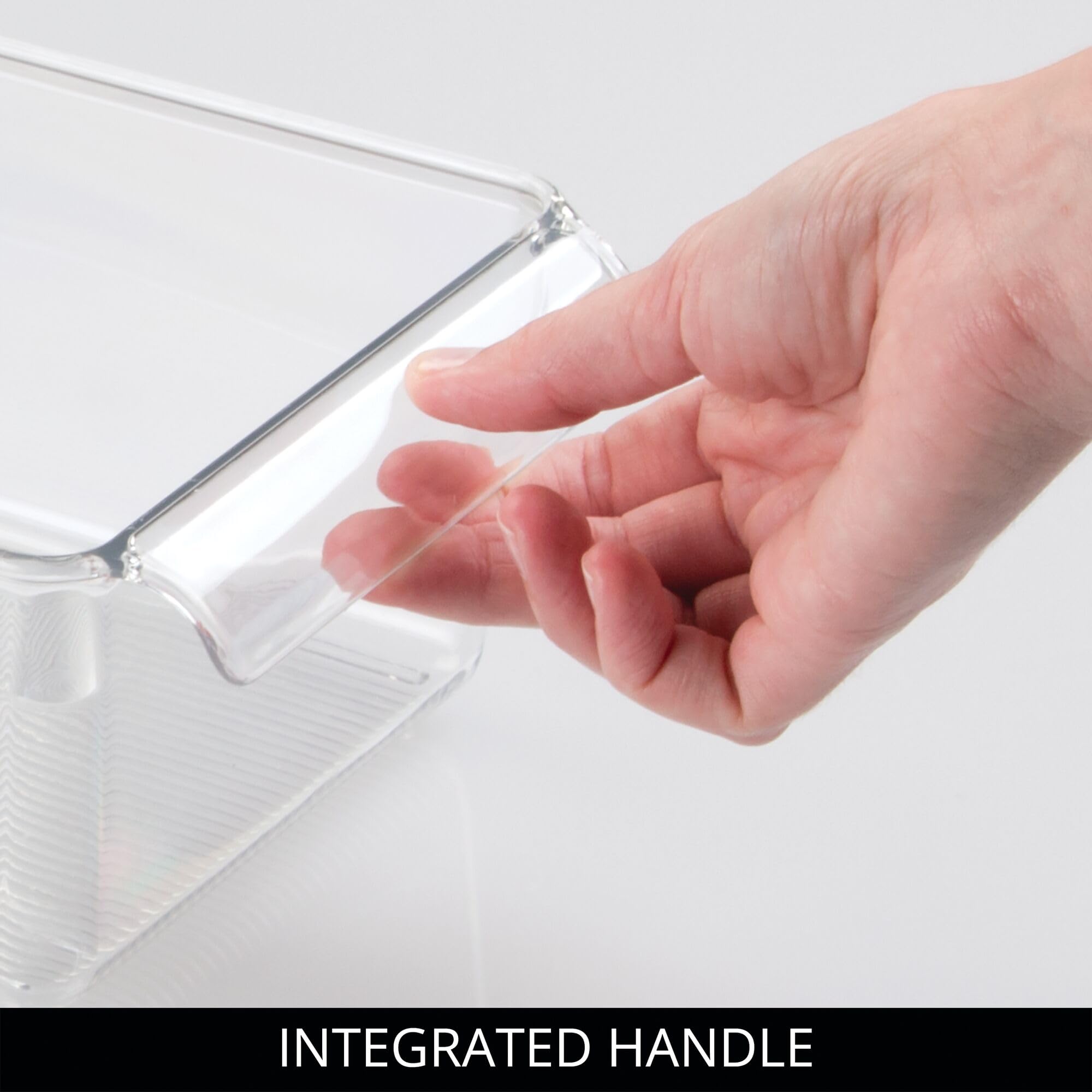 iDesign - Contenedor de almacenamiento para nevera con asa, bandeja para nevera para carnes y quesos, juego de 4, transparente