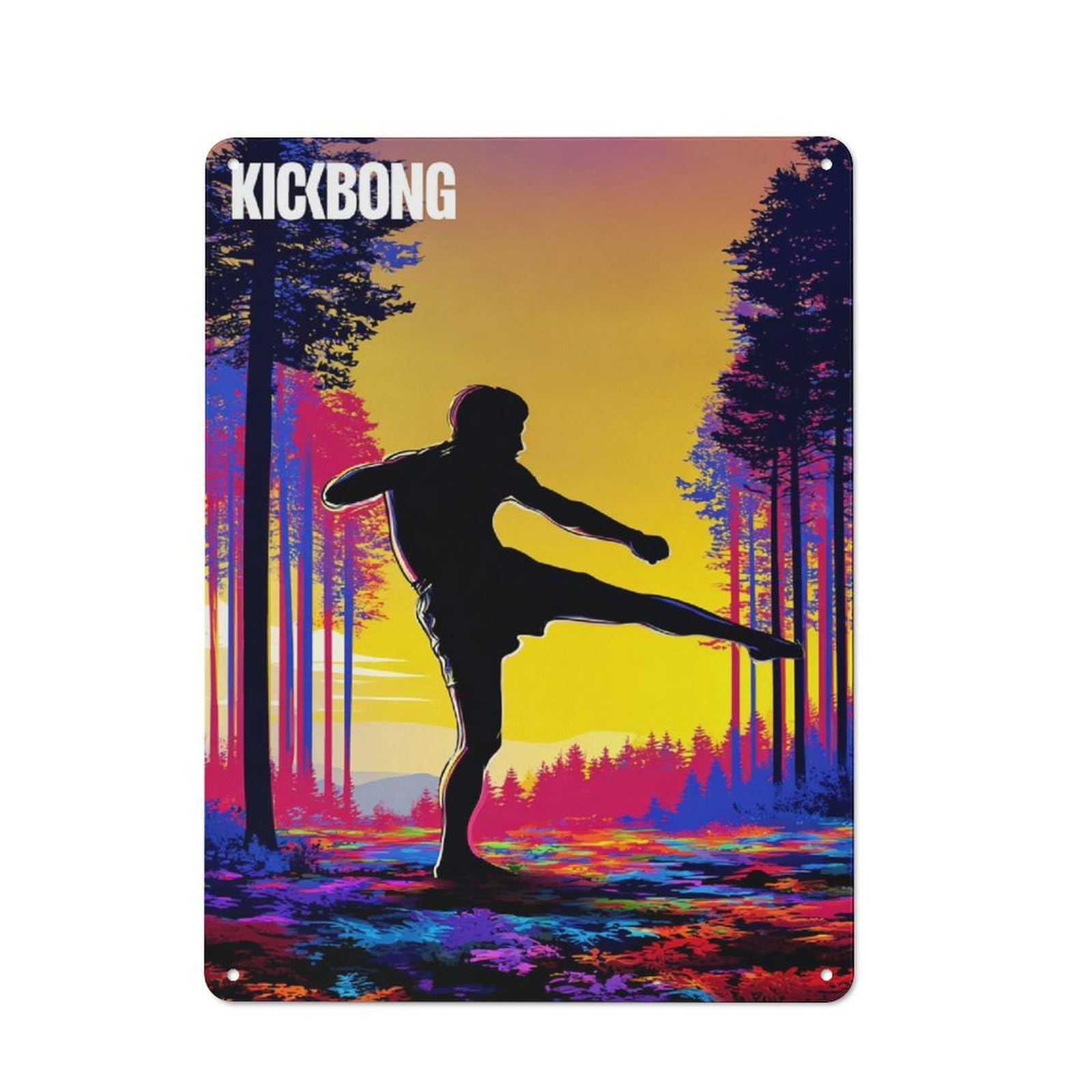 Simple Retro Kickboxing in The Forest Sunset Metal Wall Plaque 40x30cm, Creative Space Decor for Office, Study, Studio Or Hallway