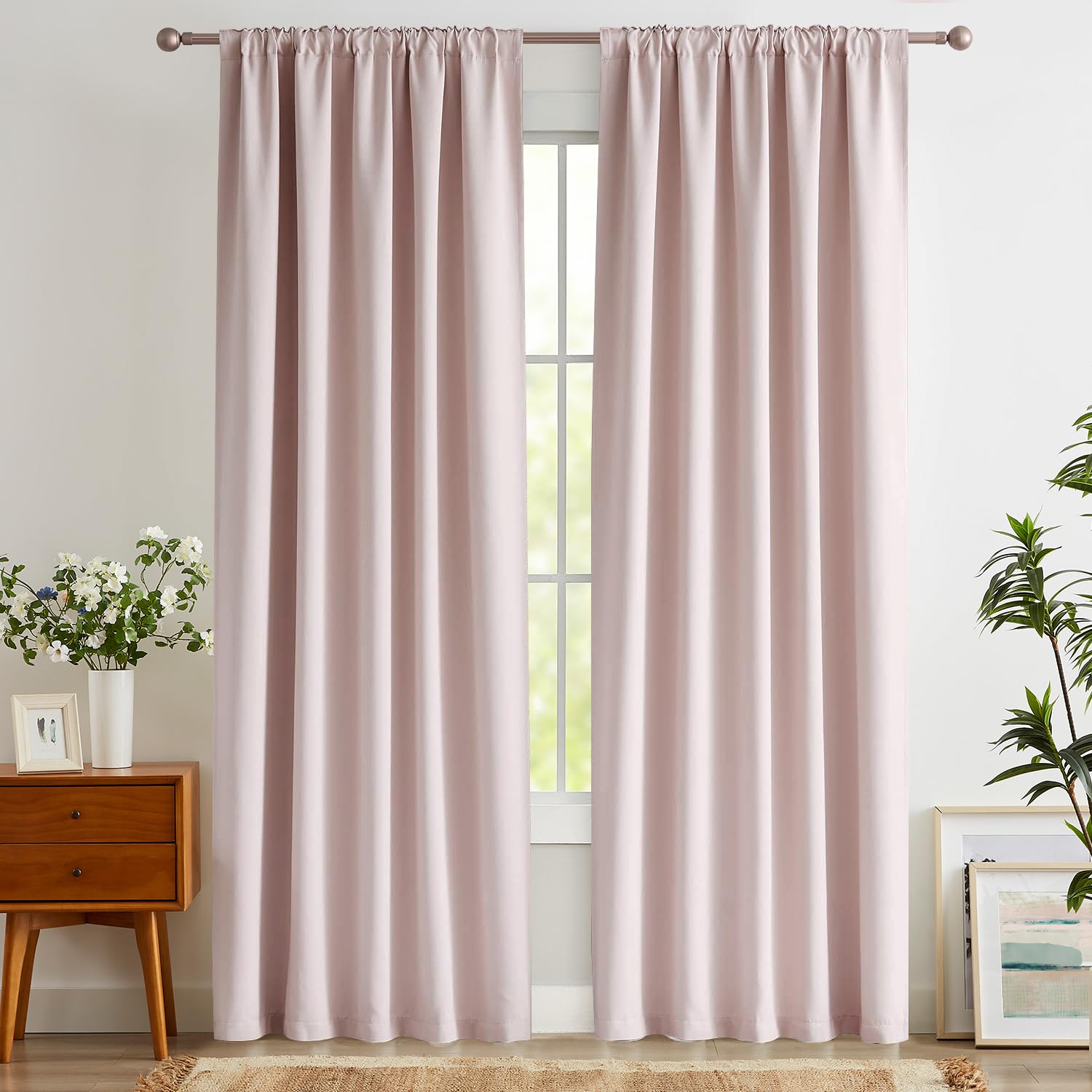 Abstractex Pink Blackout Curtains 90 Inch Drop for Girls Kids Bedroom, Back Tab Curtain for Living Room Light Blocking Thermal Insulated Drapes Window Treatment 2 Panels, W52 x L90
