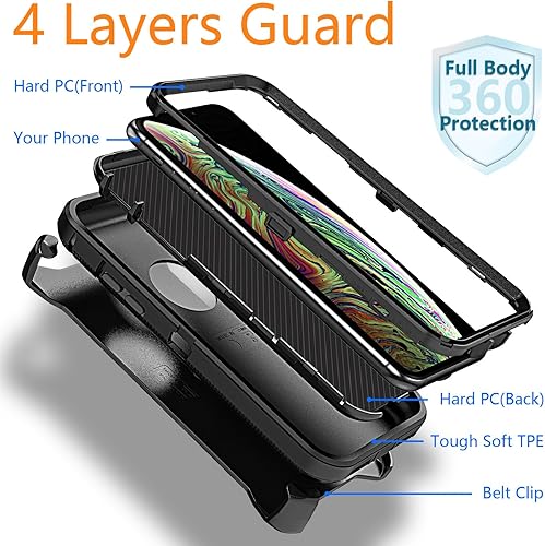 Miniatura 4 de YmhxcY Funda para iPhone Xs Max, 3 capas de protección de cuerpo completo, a prueba de golpes, a prueba de caídas, resistente con clip