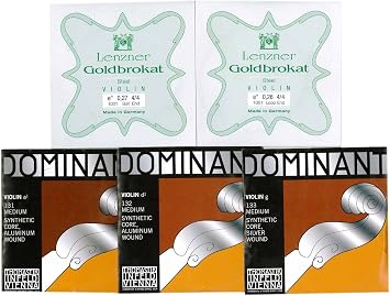 Violin 4/4 String Set EGold Bra Cut 2 Loop Ends A.D.G Dominant