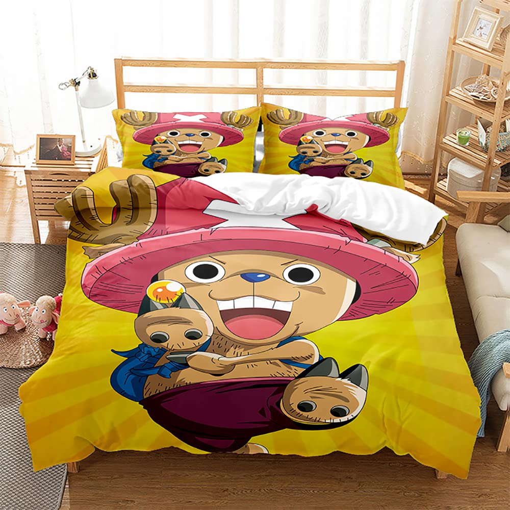 Ste-X One Piece Luffy Chopper Zoro Bedding Sets - 100% Washed Cotton Duvet Covers Set Breathable Durable Soft - Hotel Quality with Zipper Closure (135x200cm(Single),OP 01)