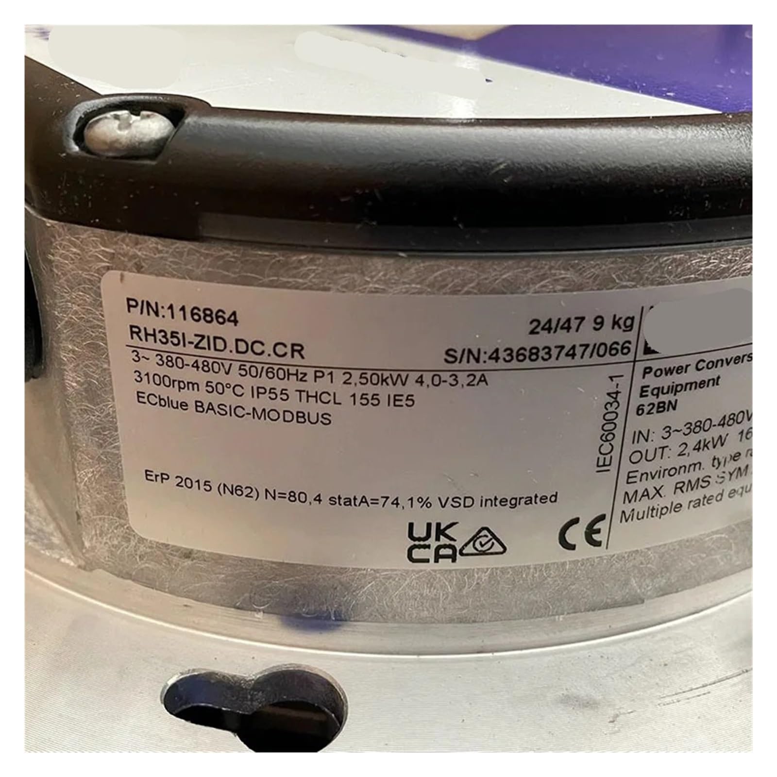 TYBVJSFJK RH35I-ZID.DC.CR 3-380-480V 50/60Hz 2.50kW 4.0-3.2A 3100rpm Fan